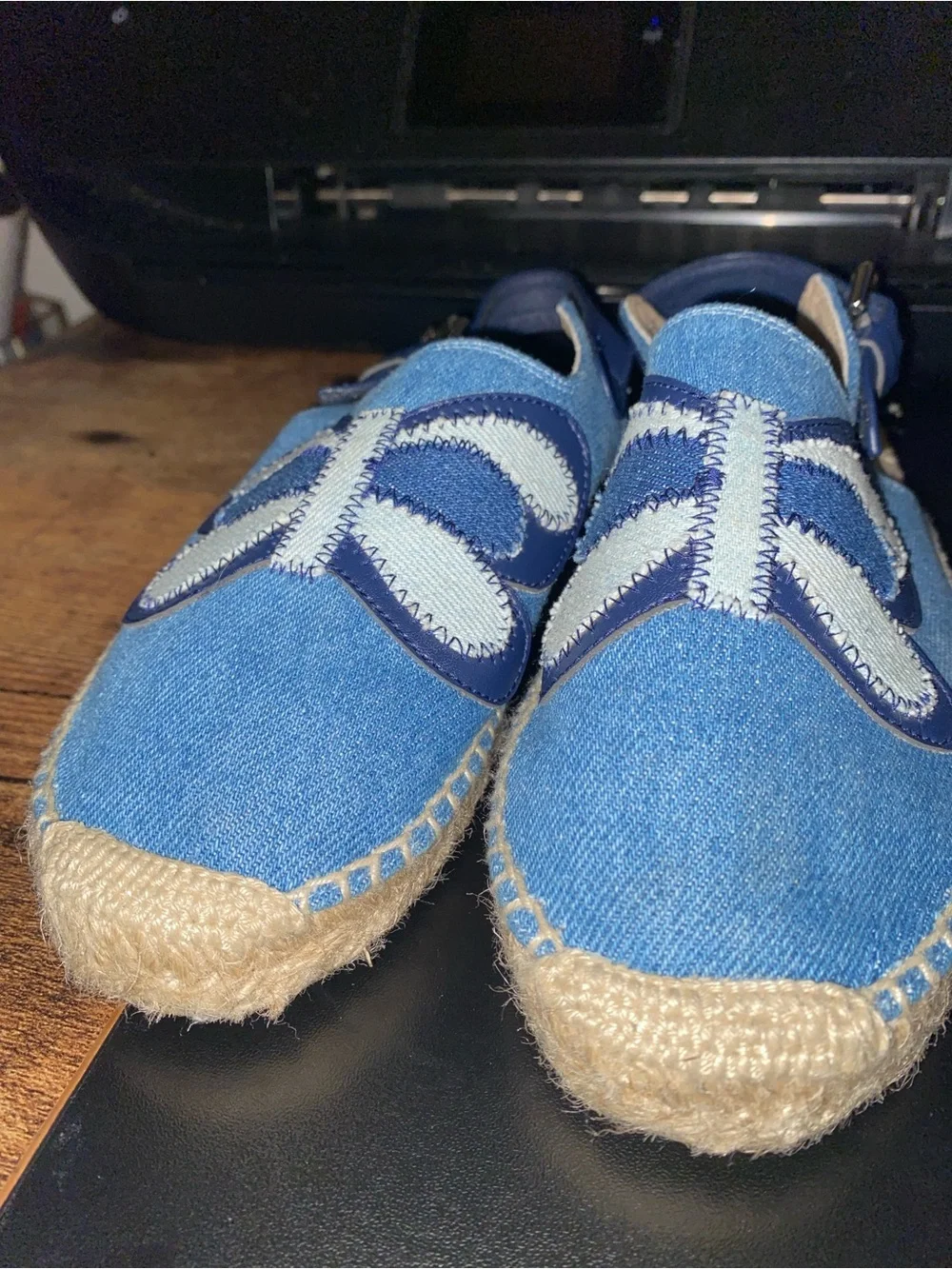 Stella McCartney Blue Denim Butterfly Patchwork Espadrille Slingback Sandals 32